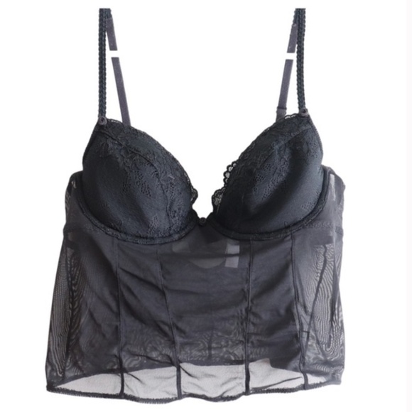 Gilligan & O'Malley Black Sheer Bustier Bra Size 36C - Picture 1 of 13